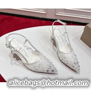 Sophisticated Christian Louboutin Miss Z Slingback Sparkling Pump 8.5cm in Mesh and Strass White 1030119