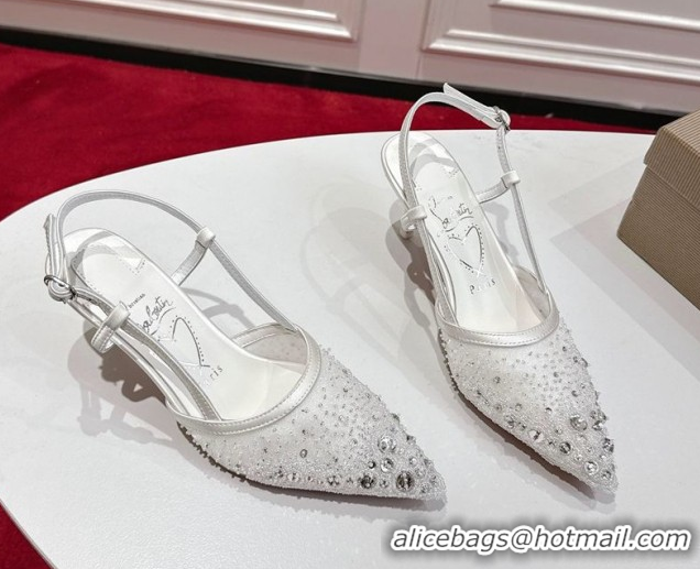 Sophisticated Christian Louboutin Miss Z Slingback Sparkling Pump 8.5cm in Mesh and Strass White 1030119