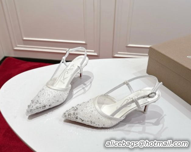 Sophisticated Christian Louboutin Miss Z Slingback Sparkling Pump 8.5cm in Mesh and Strass White 1030119