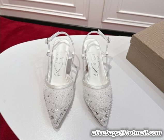 Sophisticated Christian Louboutin Miss Z Slingback Sparkling Pump 8.5cm in Mesh and Strass White 1030119