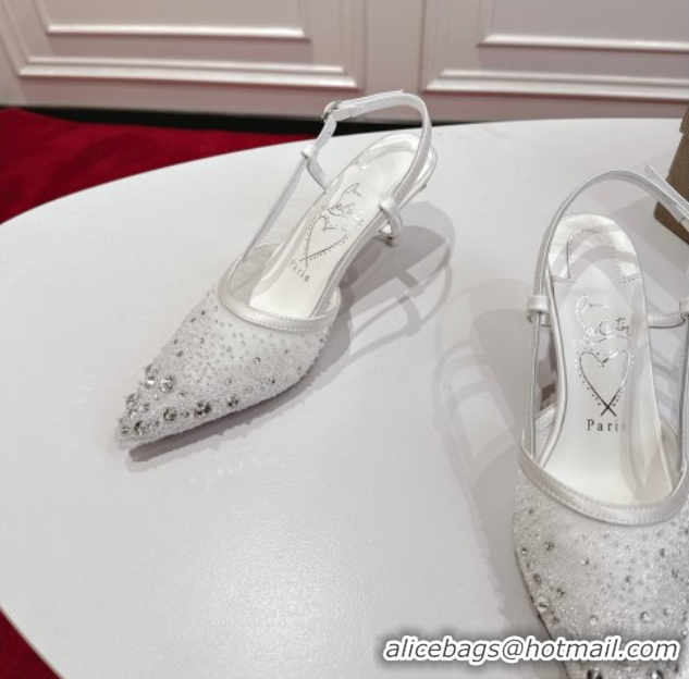 Sophisticated Christian Louboutin Miss Z Slingback Sparkling Pump 8.5cm in Mesh and Strass White 1030119
