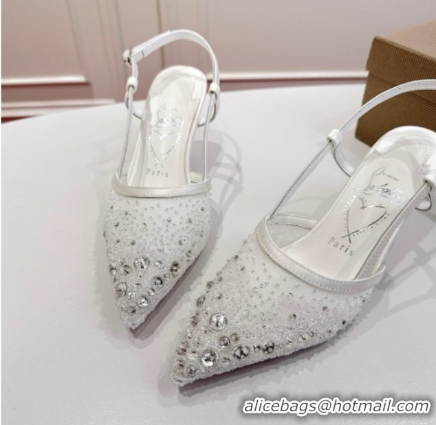 Sophisticated Christian Louboutin Miss Z Slingback Sparkling Pump 8.5cm in Mesh and Strass White 1030119