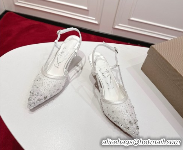 Sophisticated Christian Louboutin Miss Z Slingback Sparkling Pump 8.5cm in Mesh and Strass White 1030119