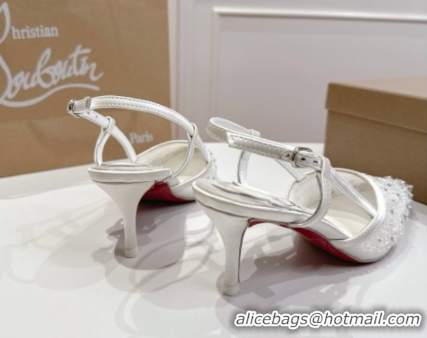 Sophisticated Christian Louboutin Miss Z Slingback Sparkling Pump 8.5cm in Mesh and Strass White 1030119