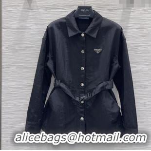 Super Quality Prada Jacket with Belt PR090409 Black 2025