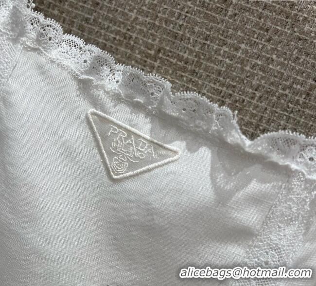 Luxury Cheap Prada Cotton and Lace Dress PR090419 White 2025