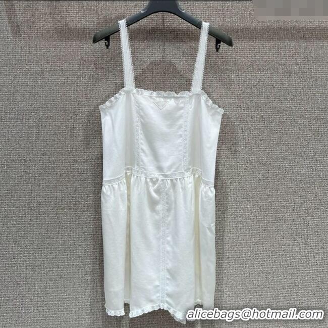 Luxury Cheap Prada Cotton and Lace Dress PR090419 White 2025