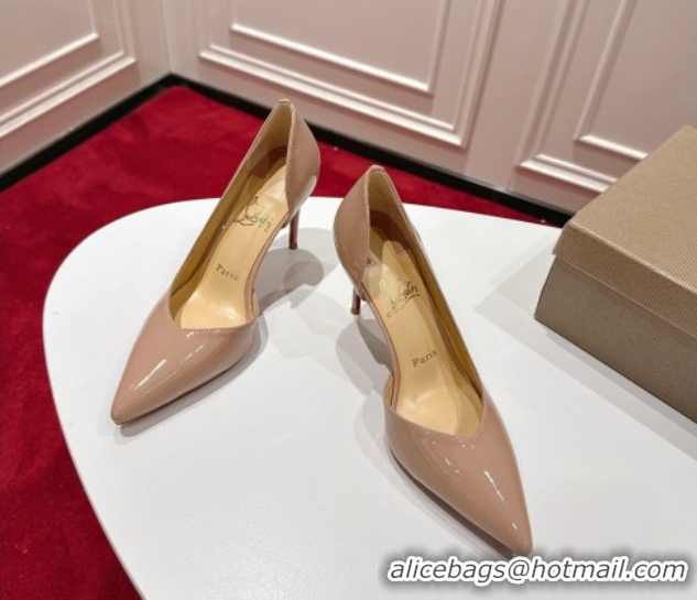 Stylish Christian Louboutin Iriza Pumps 8.5cm in Patent Leather Nude Pink 1030122