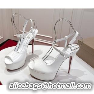 Perfect Christian Louboutin Jenlove Alta Platform Sandals 15cm in Patent Leather White 1030124