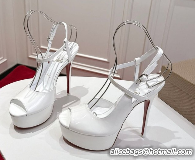 Perfect Christian Louboutin Jenlove Alta Platform Sandals 15cm in Patent Leather White 1030124