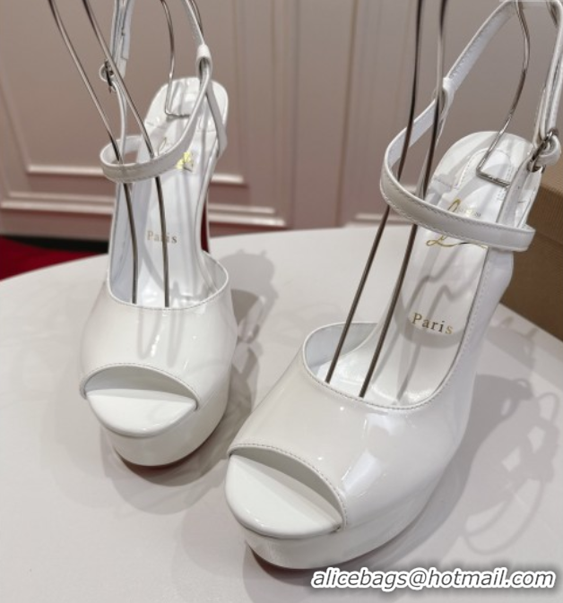 Perfect Christian Louboutin Jenlove Alta Platform Sandals 15cm in Patent Leather White 1030124