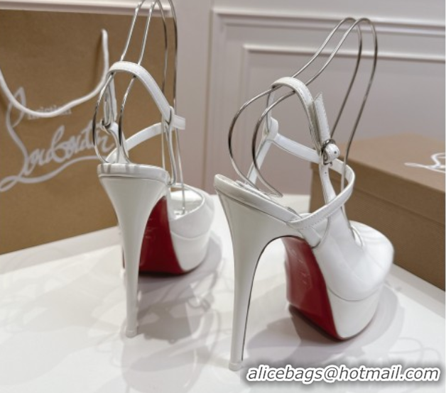 Perfect Christian Louboutin Jenlove Alta Platform Sandals 15cm in Patent Leather White 1030124