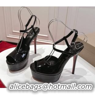 Best Grade Christian Louboutin Jenlove Alta Platform Sandals 15cm in Patent Leather Black 1030125