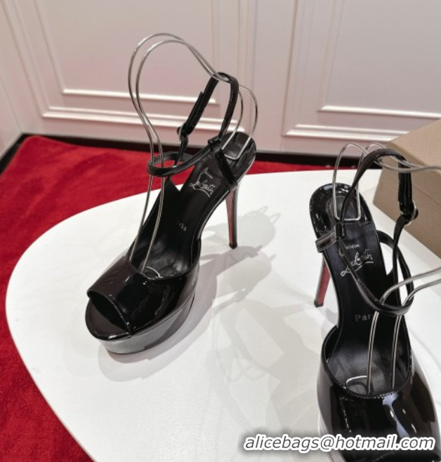 Best Grade Christian Louboutin Jenlove Alta Platform Sandals 15cm in Patent Leather Black 1030125