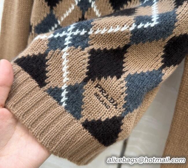 Fashion Discount Prada Cashmere Plaid Sweater PR090426 Brown 2025