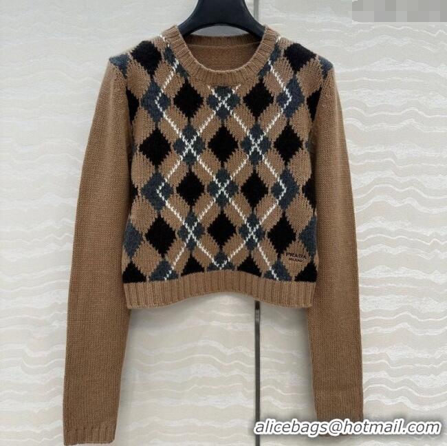 Fashion Discount Prada Cashmere Plaid Sweater PR090426 Brown 2025