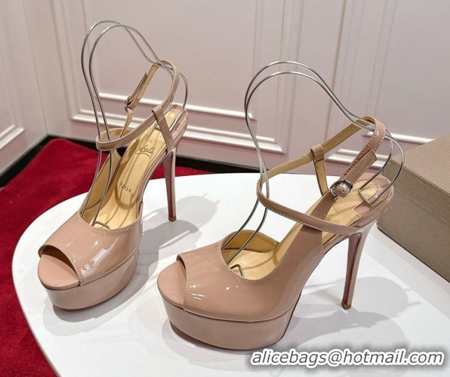 Low Price Christian Louboutin Jenlove Alta Platform Sandals 15cm in Patent Leather Nude 1030126