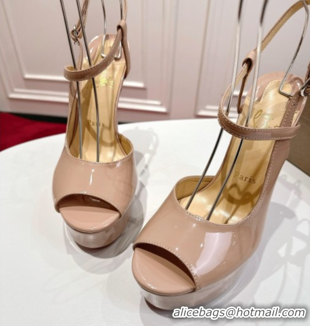 Low Price Christian Louboutin Jenlove Alta Platform Sandals 15cm in Patent Leather Nude 1030126