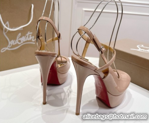 Low Price Christian Louboutin Jenlove Alta Platform Sandals 15cm in Patent Leather Nude 1030126