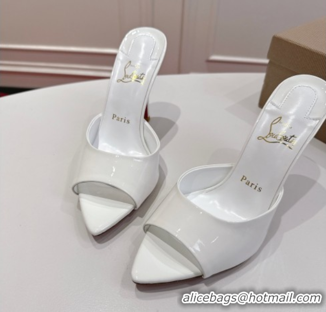 Good Quality Christian Louboutin Miss Z Heel Slides Sandal 10cm in Patent Leather White 1030132