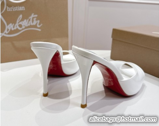 Good Quality Christian Louboutin Miss Z Heel Slides Sandal 10cm in Patent Leather White 1030132