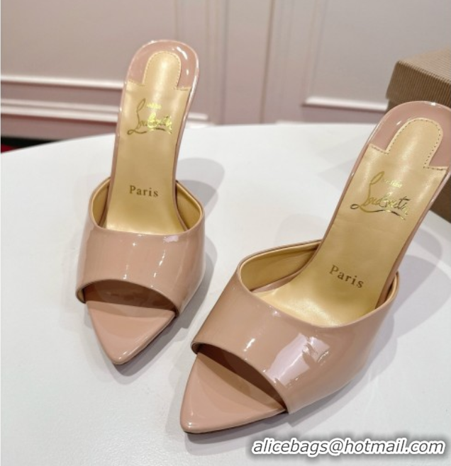 Best Product Christian Louboutin Miss Z Heel Slides Sandal 10cm in Patent Leather Nude 1030133