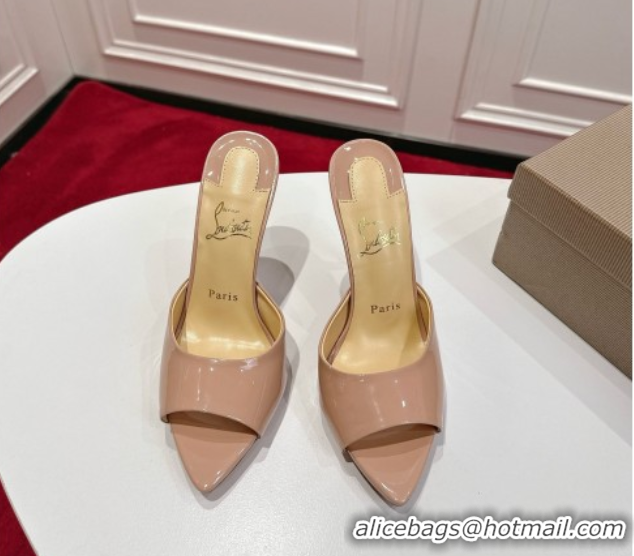 Best Product Christian Louboutin Miss Z Heel Slides Sandal 10cm in Patent Leather Nude 1030133