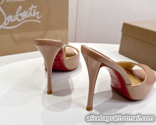 Best Product Christian Louboutin Miss Z Heel Slides Sandal 10cm in Patent Leather Nude 1030133