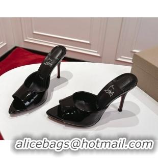 Good Looking Christian Louboutin Miss Z Heel Slides Sandal 10cm in Patent Leather Black 1030134