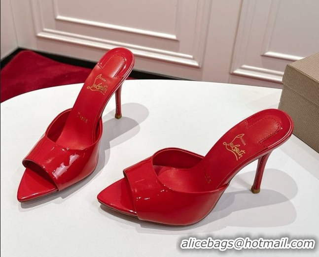 Buy Luxury Christian Louboutin Miss Z Heel Slides Sandal 10cm in Patent Leather Red 1030135
