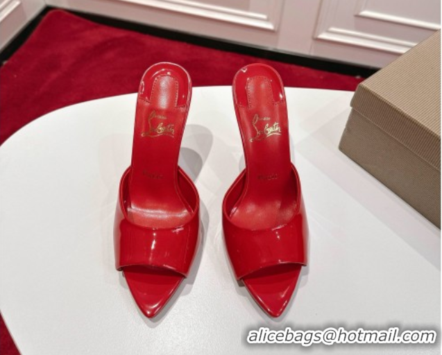 Buy Luxury Christian Louboutin Miss Z Heel Slides Sandal 10cm in Patent Leather Red 1030135