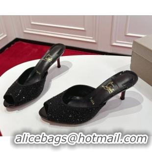 Shop Cheap Christian Louboutin Me Dolly Strass Heel Slides Sandal 5.5cm Black 1030136