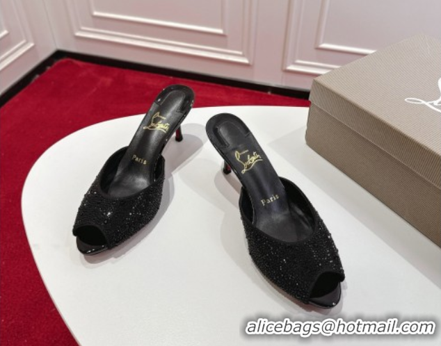 Shop Cheap Christian Louboutin Me Dolly Strass Heel Slides Sandal 5.5cm Black 1030136