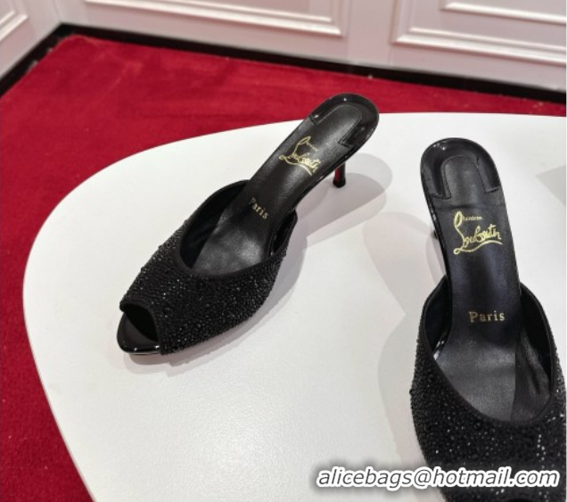 Shop Cheap Christian Louboutin Me Dolly Strass Heel Slides Sandal 5.5cm Black 1030136