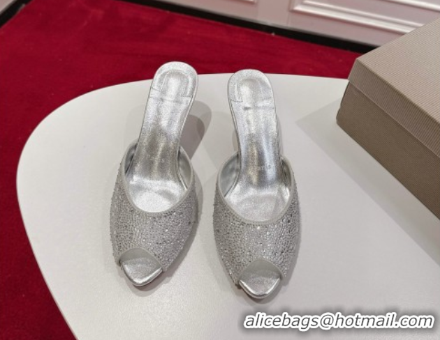 Buy Discount Christian Louboutin Me Dolly Strass Heel Slides Sandal 5.5cm Silver 1030138