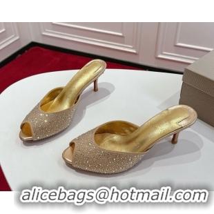 Classic Hot Christian Louboutin Me Dolly Strass Heel Slides Sandal 5.5cm Gold 1030140