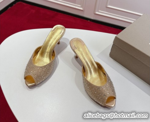 Classic Hot Christian Louboutin Me Dolly Strass Heel Slides Sandal 5.5cm Gold 1030140
