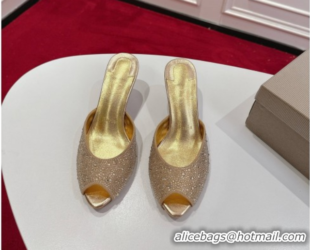 Classic Hot Christian Louboutin Me Dolly Strass Heel Slides Sandal 5.5cm Gold 1030140