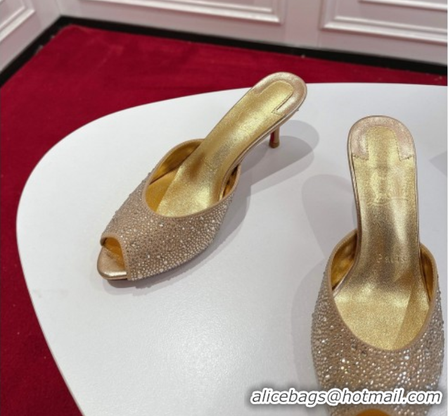 Classic Hot Christian Louboutin Me Dolly Strass Heel Slides Sandal 5.5cm Gold 1030140