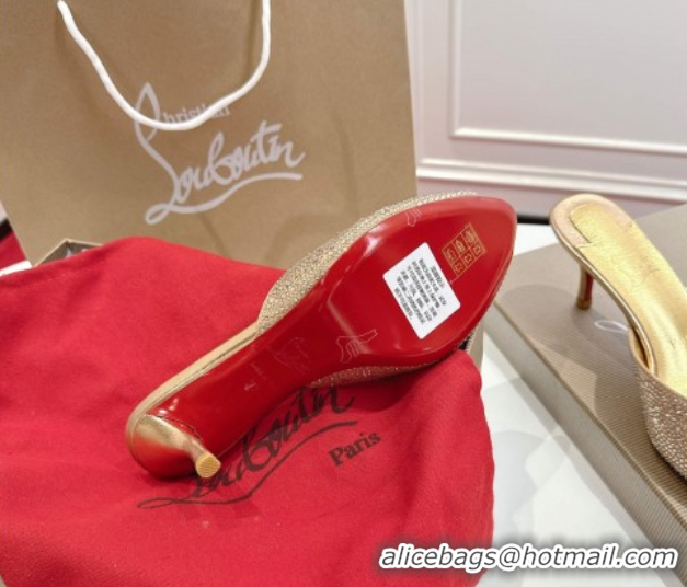 Classic Hot Christian Louboutin Me Dolly Strass Heel Slides Sandal 5.5cm Gold 1030140