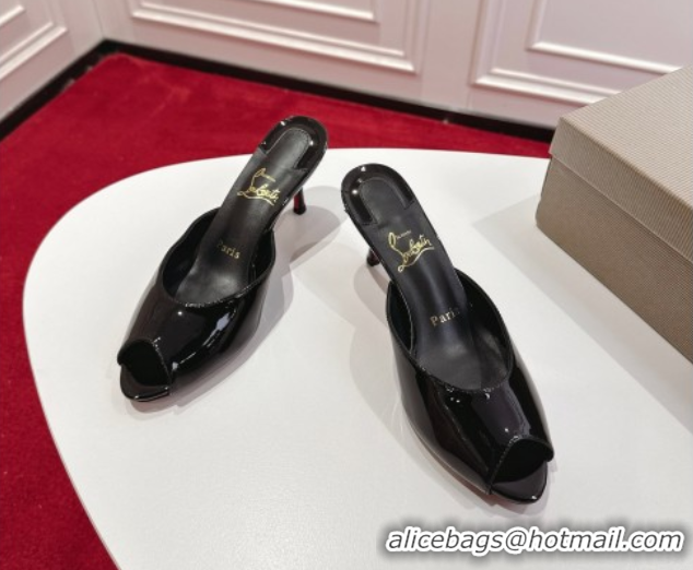 Luxury Christian Louboutin Me Dolly Heel Slides Sandal 5.5cm in Patent Leather Black 1030141