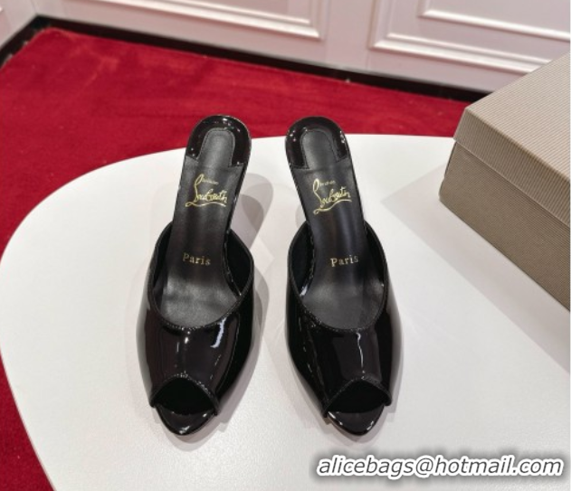 Luxury Christian Louboutin Me Dolly Heel Slides Sandal 5.5cm in Patent Leather Black 1030141