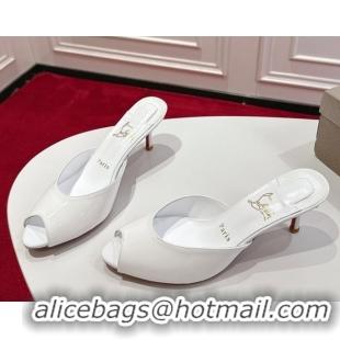 Top Grade Christian Louboutin Me Dolly Heel Slides Sandal 5.5cm in Patent Leather White 1030142