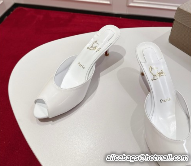 Top Grade Christian Louboutin Me Dolly Heel Slides Sandal 5.5cm in Patent Leather White 1030142