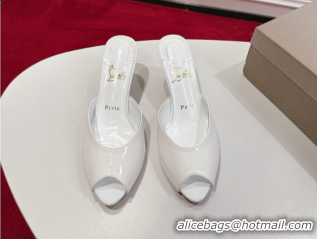 Top Grade Christian Louboutin Me Dolly Heel Slides Sandal 5.5cm in Patent Leather White 1030142
