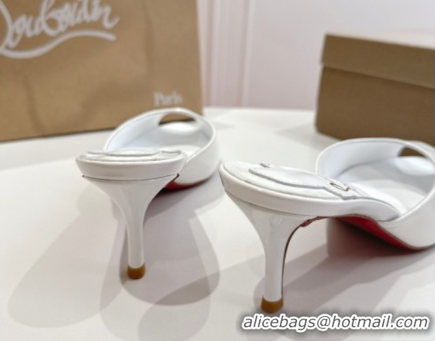 Top Grade Christian Louboutin Me Dolly Heel Slides Sandal 5.5cm in Patent Leather White 1030142