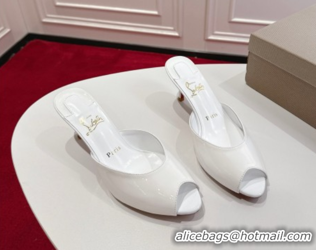 Top Grade Christian Louboutin Me Dolly Heel Slides Sandal 5.5cm in Patent Leather White 1030142