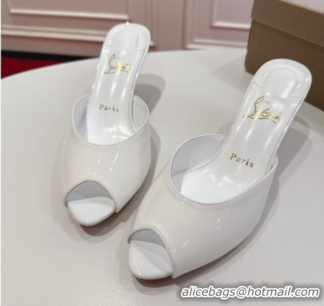 Top Grade Christian Louboutin Me Dolly Heel Slides Sandal 5.5cm in Patent Leather White 1030142