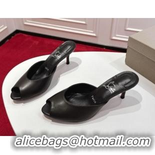 Luxurious Christian Louboutin Me Dolly Heel Slides Sandal 5.5cm in Calf Leather Black 1030143
