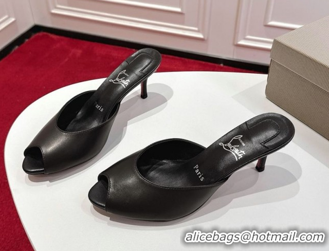 Luxurious Christian Louboutin Me Dolly Heel Slides Sandal 5.5cm in Calf Leather Black 1030143